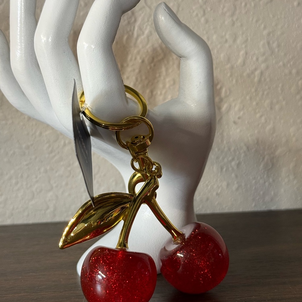 Red Cherry Keychain with Gold Accents